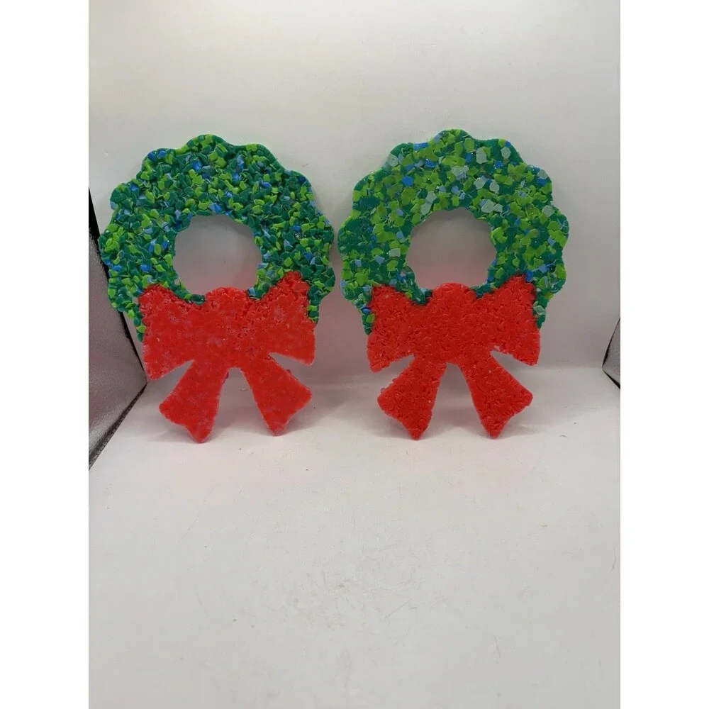 Vintage Set Of 2 Plastic Popcorn Wreathes Red Bow 8”X6”